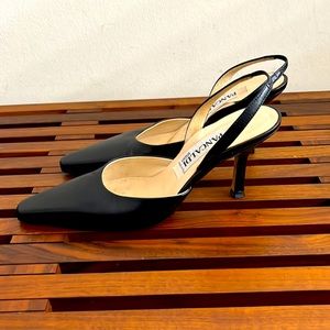 Pancaldi 1888 black sling backs. All leather (Vera cudio)